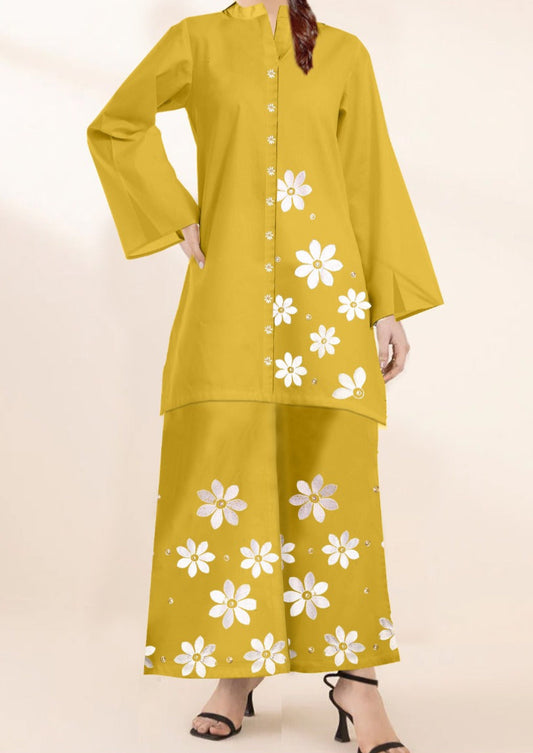 2Pcs Flower Embroidered Suit