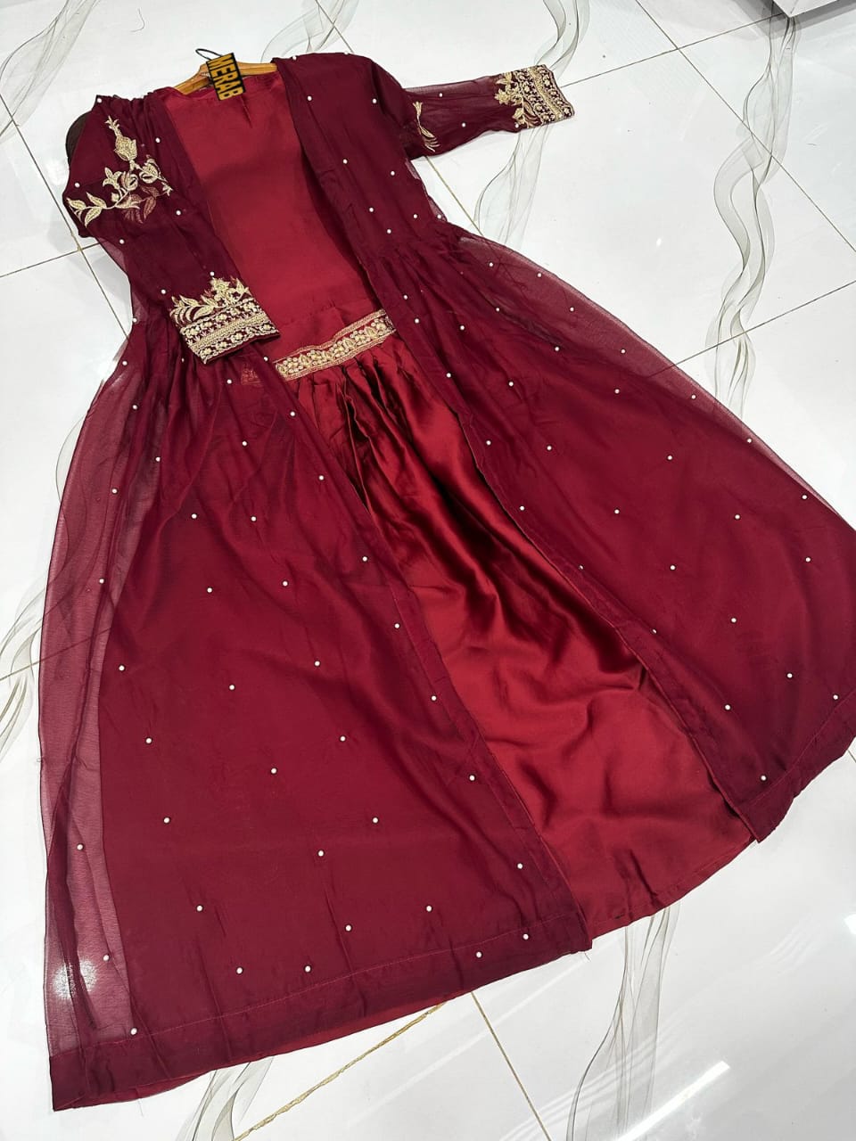3-Piece Embroidered Pearl Maxi