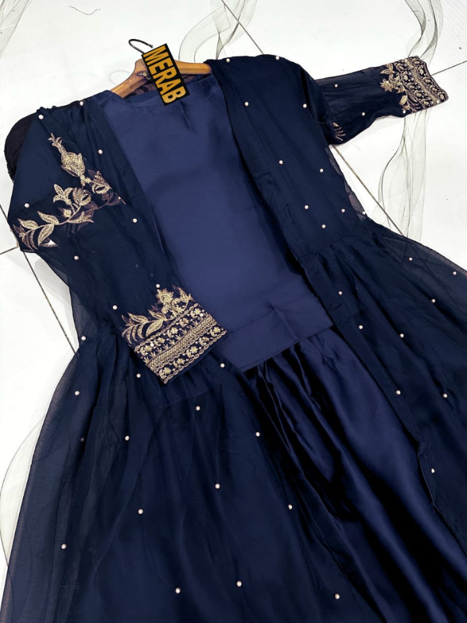 3-Piece Embroidered Pearl Maxi