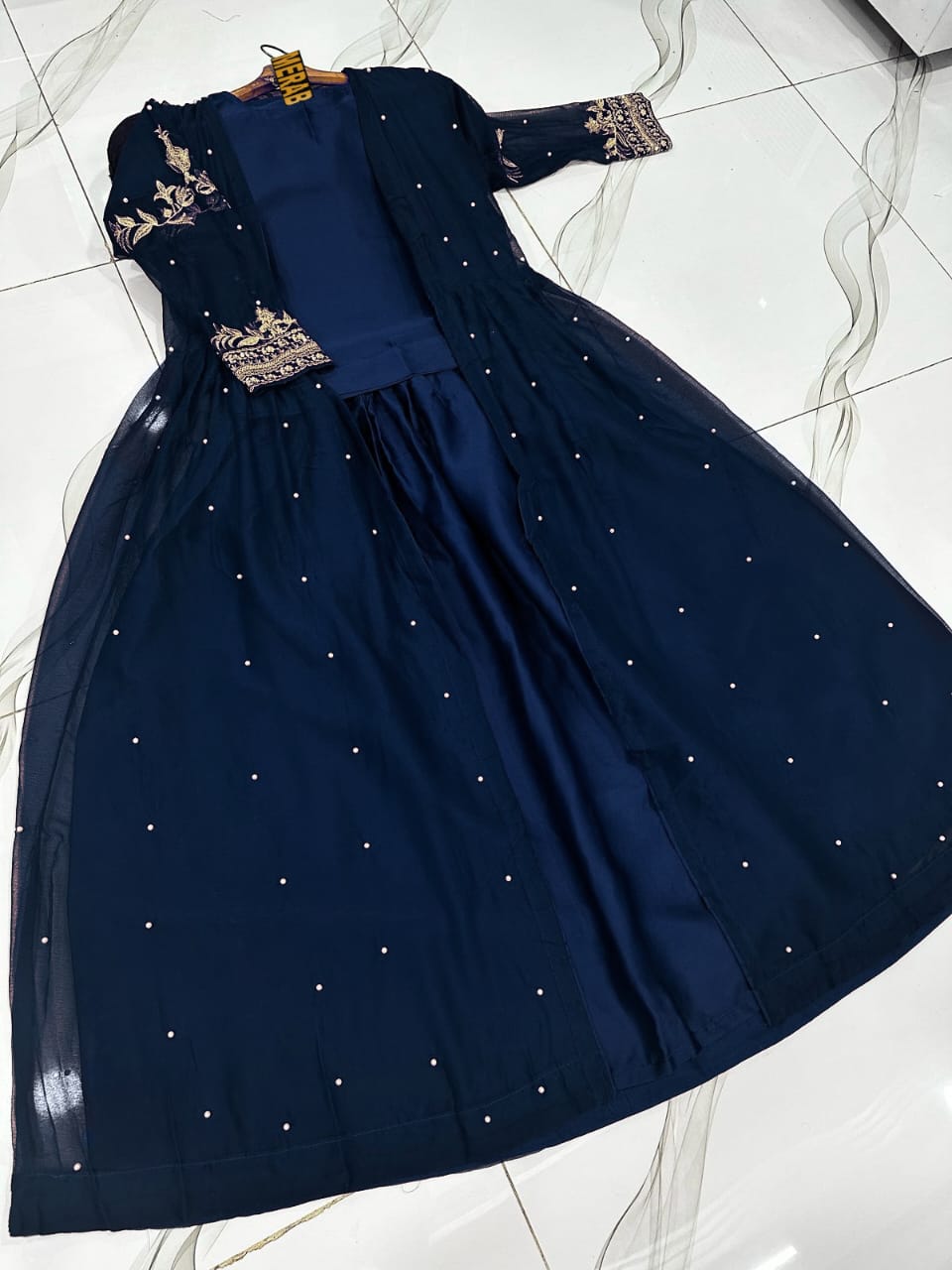 3-Piece Embroidered Pearl Maxi