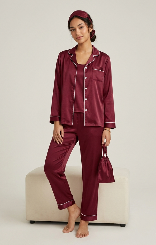 7-Piece Silk Piping Night Suit Set