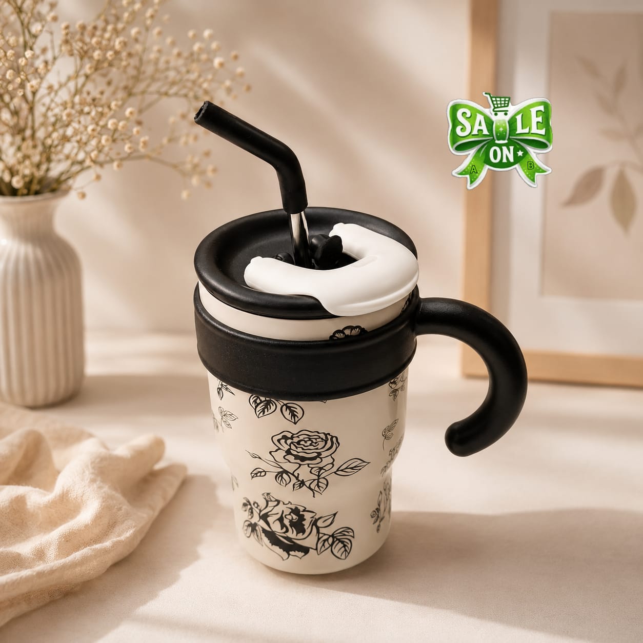 Flower Printed Stainless Steel Tumbler