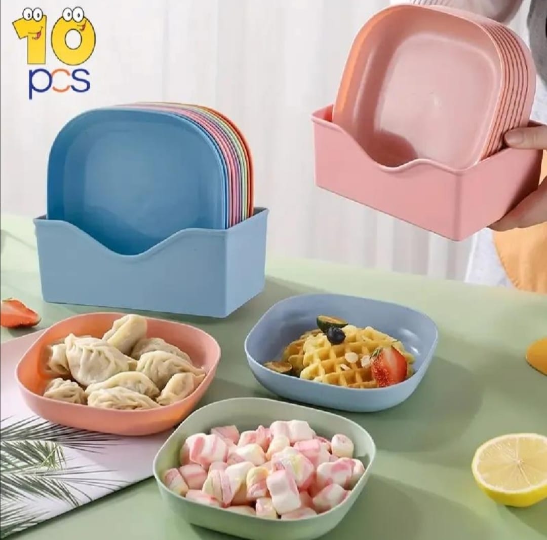 Pack Of 10 Square Plate Set