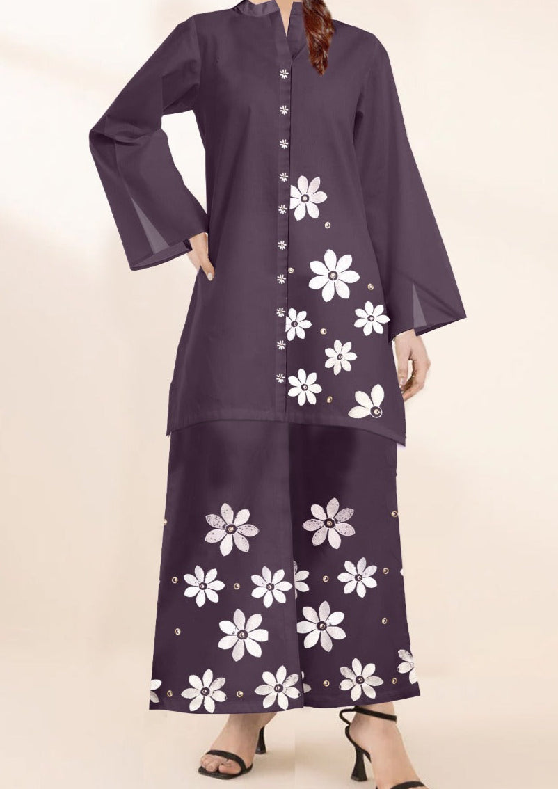 2Pcs Flower Embroidered Suit