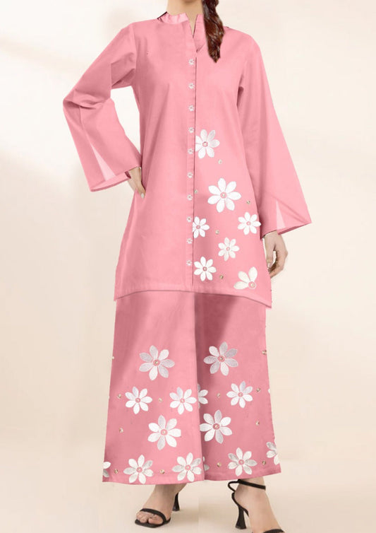 2Pcs Flower Embroidered Suit