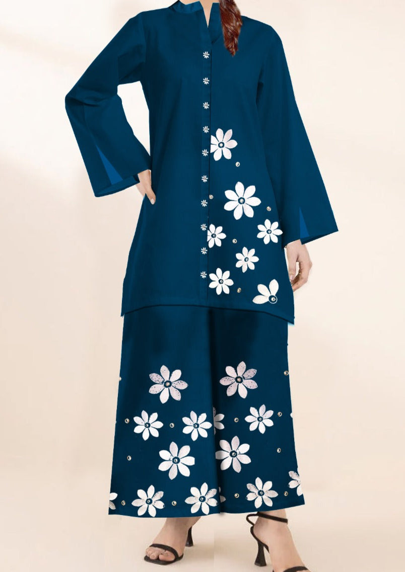 2Pcs Flower Embroidered Suit