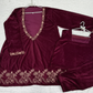 3-Piece Velvet Embroidered Suit