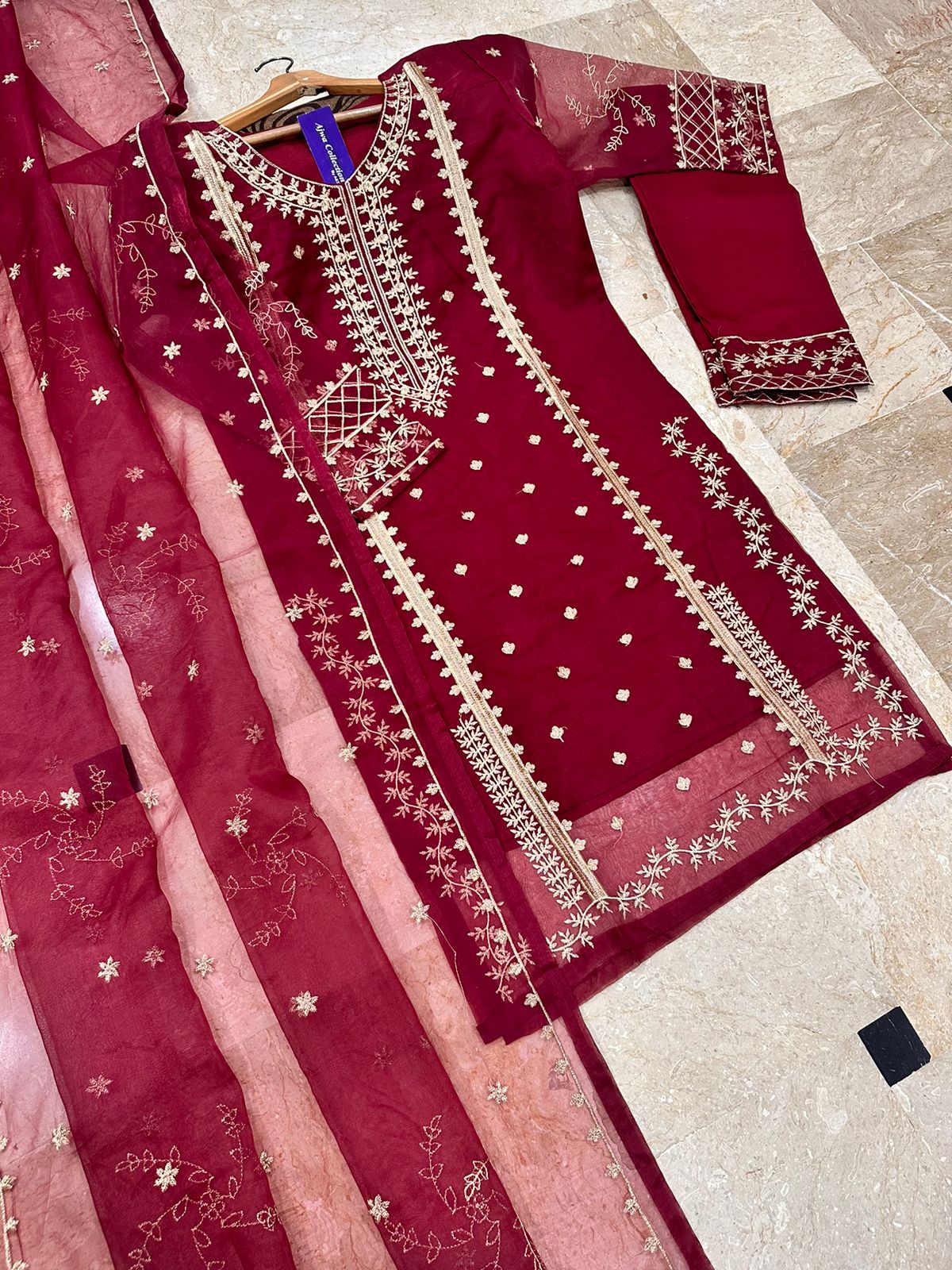 3Pcs Heavy Embroidered Suit
