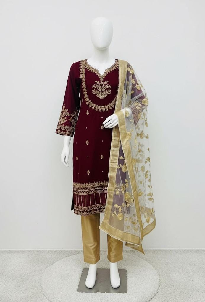 3Pcs Embroidered Shirt