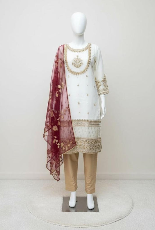 3Pcs Embroidered Shirt