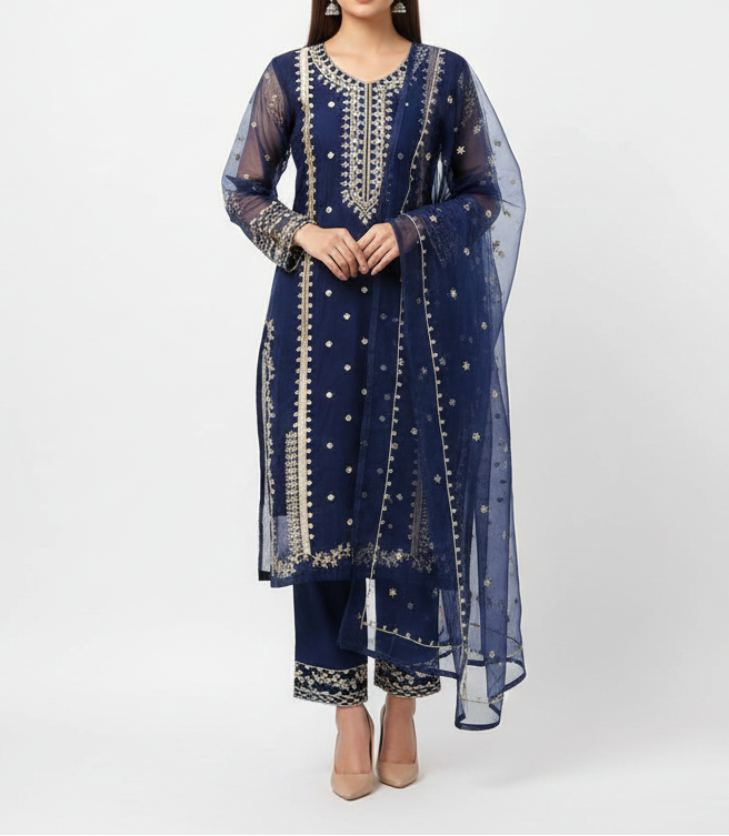 3Pcs Heavy Embroidered Suit