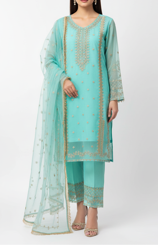3Pcs Heavy Embroidered Suit