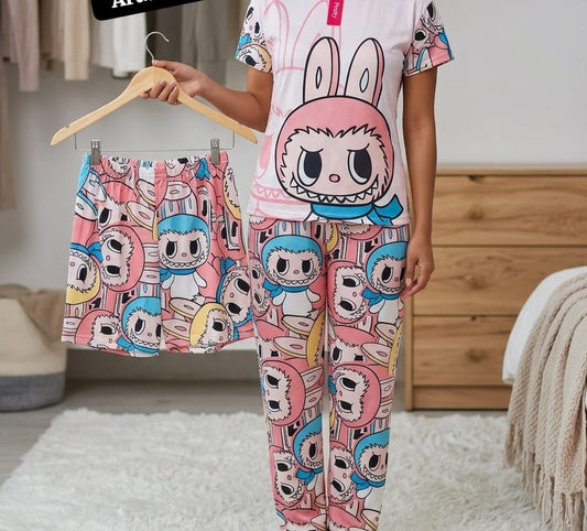 3 Piece Printed Night Suit Set