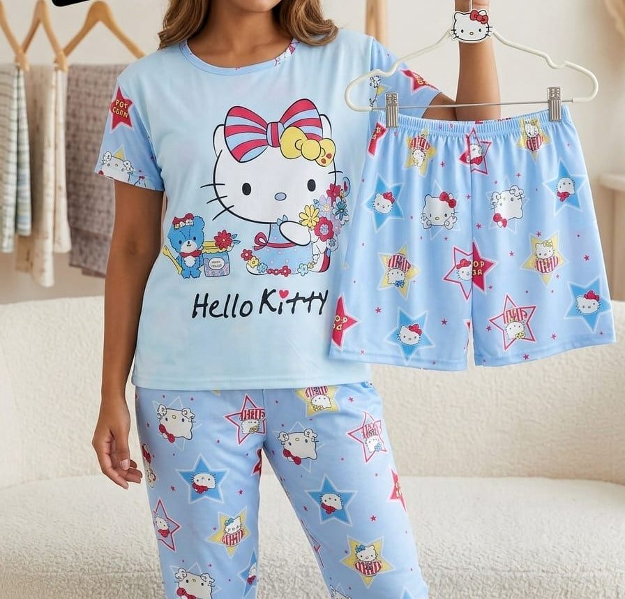 3 Piece Printed Night Suit Set