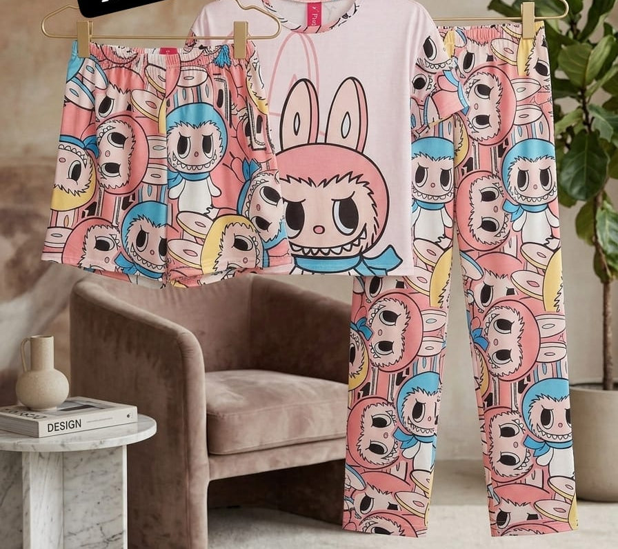 3 Piece Printed Night Suit Set