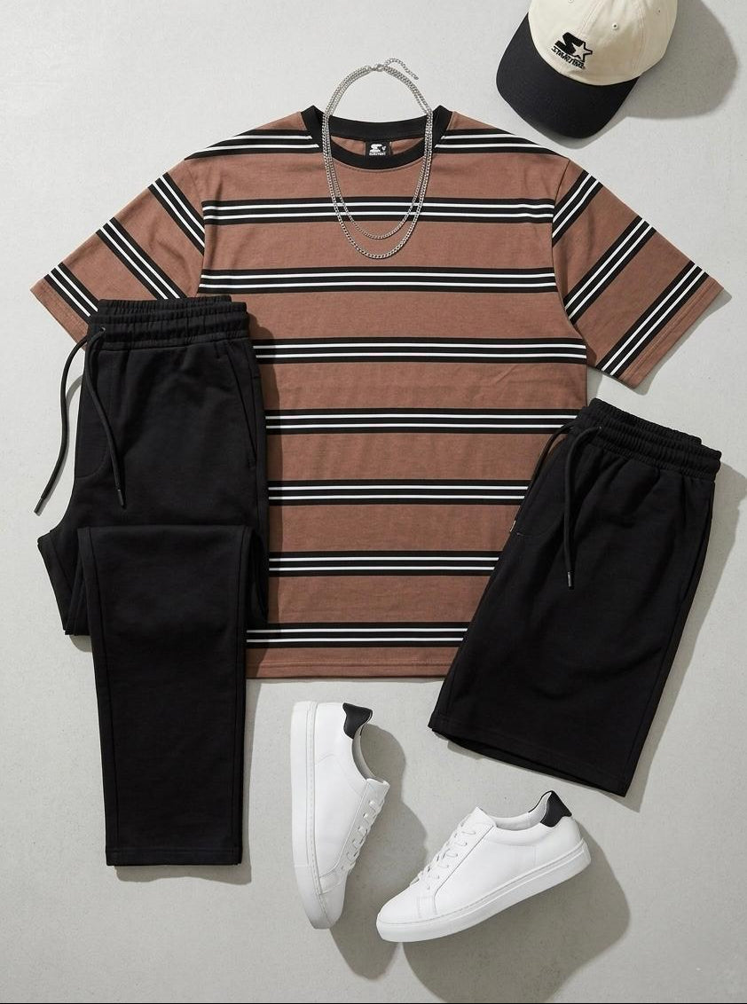 3 Piece Stripe Drop Shoulder