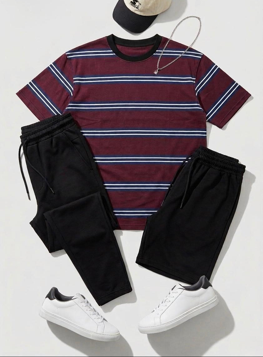 3 Piece Stripe Drop Shoulder