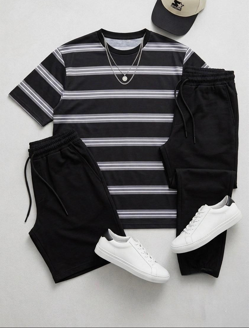 3 Piece Stripe Drop Shoulder