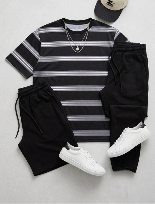 3 Piece Stripe Drop Shoulder