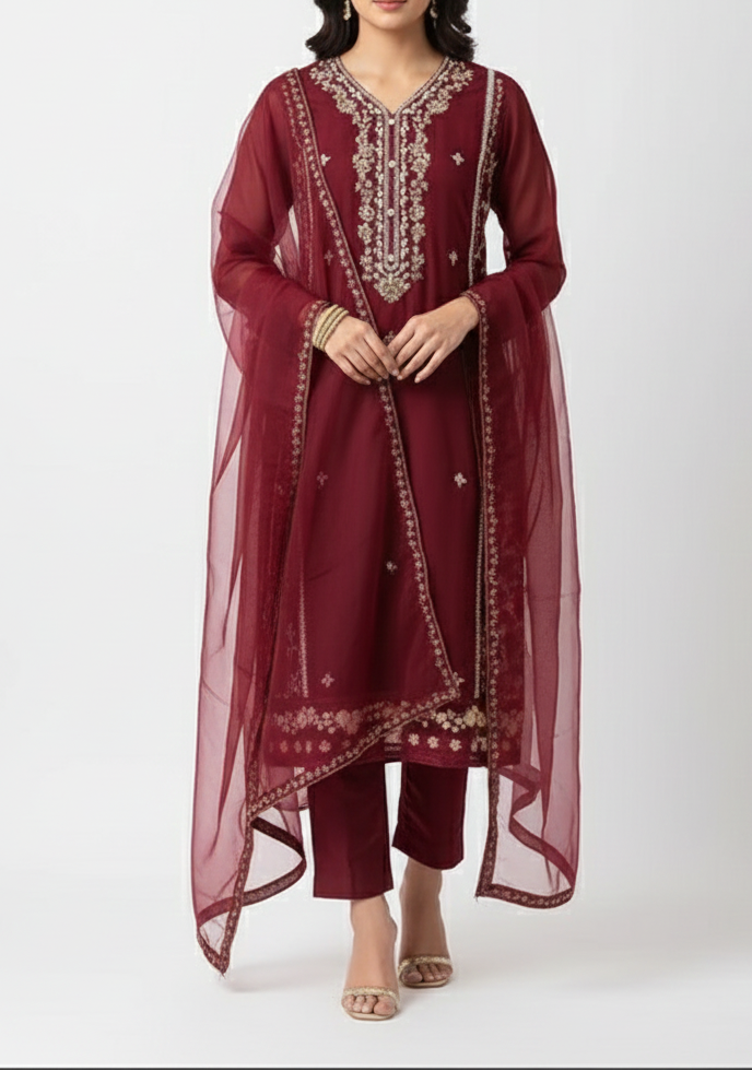 3 Pcs embriodered long shirt