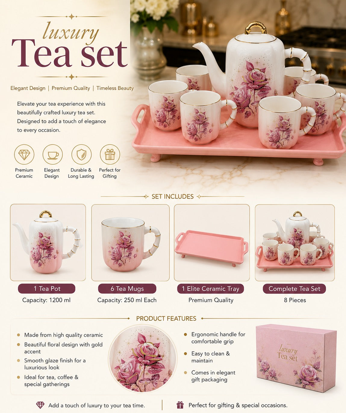 8-Piece Ceramic Tea Set