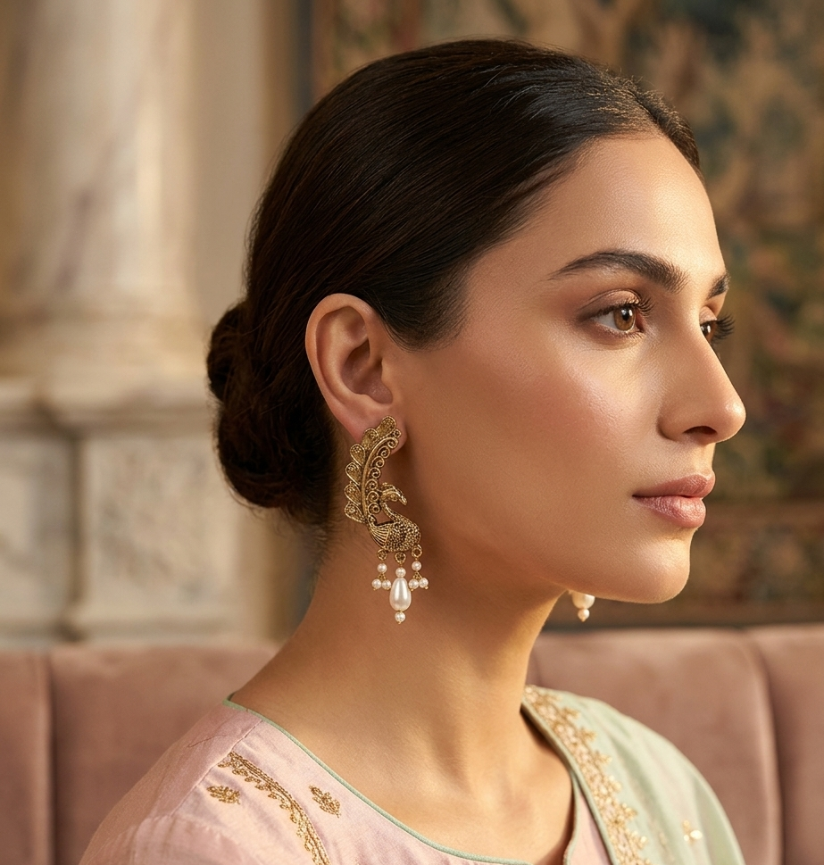 Antique Pearl Peacock Earrings