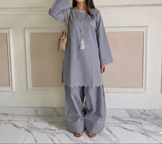 Cutwork Kurti with Farshi Shalwar