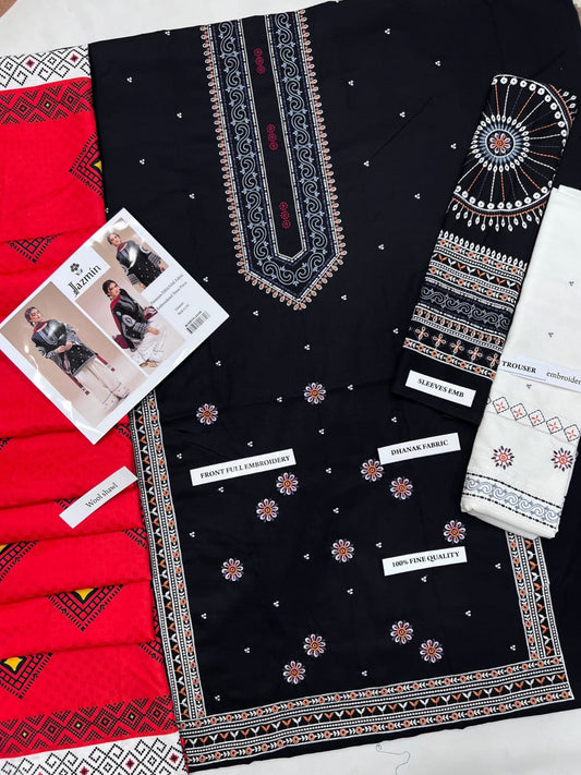 3Pcs Dhanak Embroidered Suit