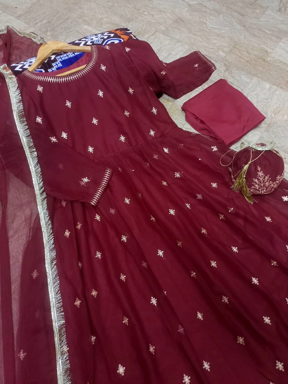Embroidered Maxi With Potli