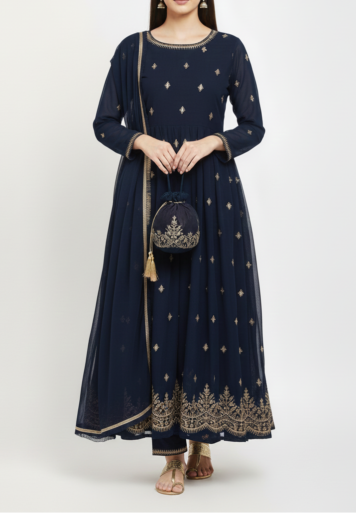 Embroidered Maxi With Potli