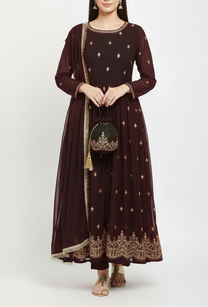 Embroidered Maxi With Potli
