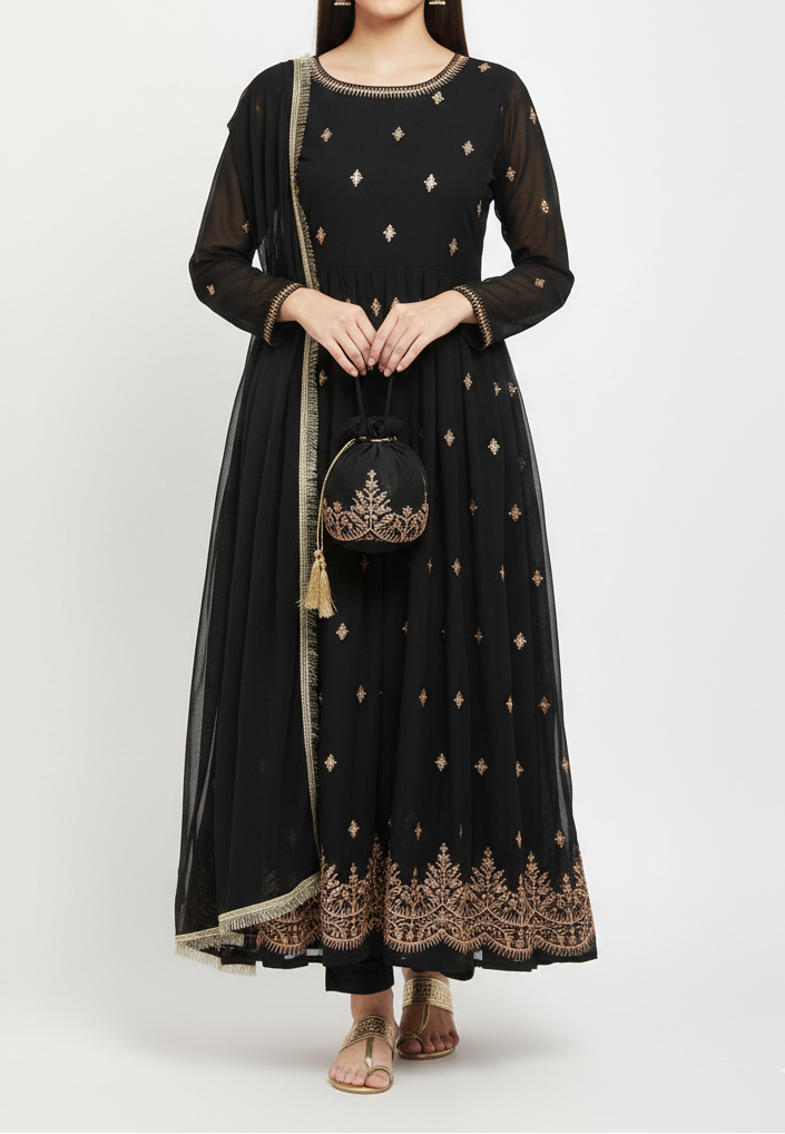 Embroidered Maxi With Potli