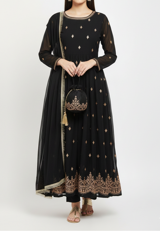 Embroidered Maxi With Potli