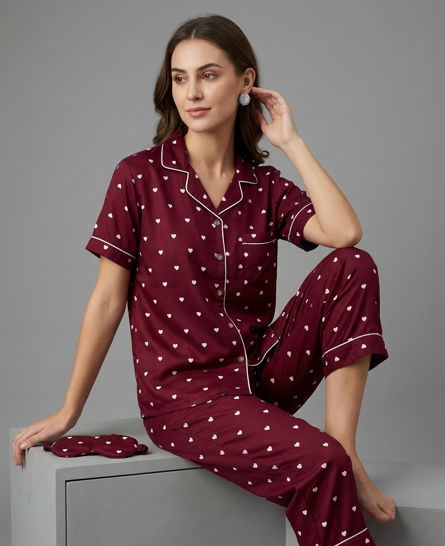 Heart Print Night Suit