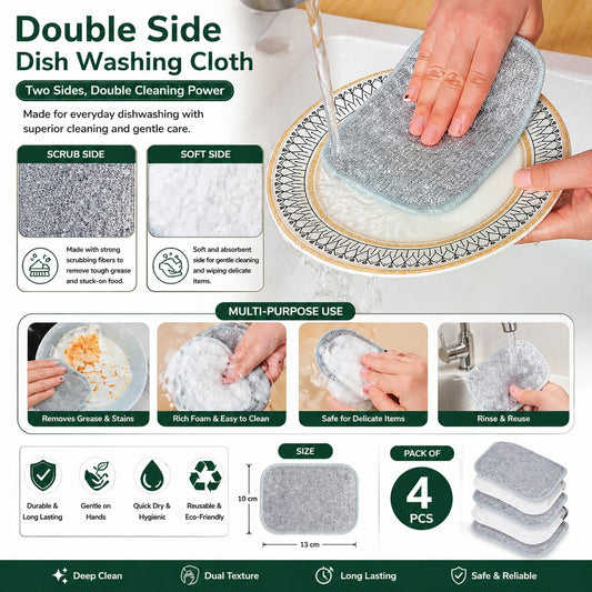 Pack of 4 Double-Sided Dishwashing Sponge