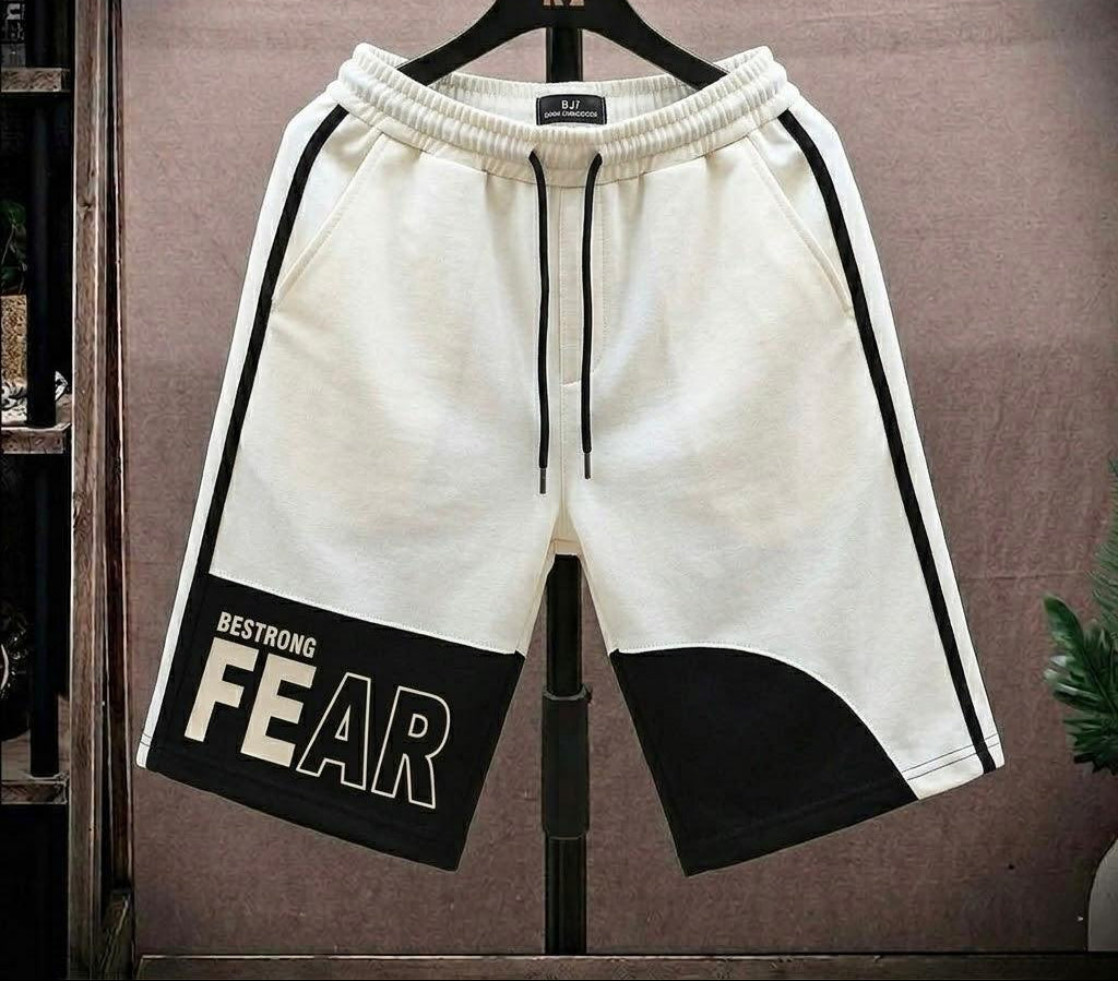 Panel Stripe Fear Printed Baggy Short