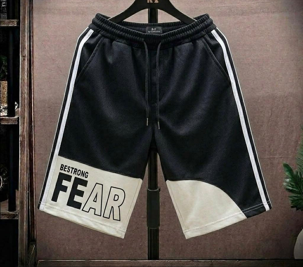 Panel Stripe Fear Printed Baggy Short
