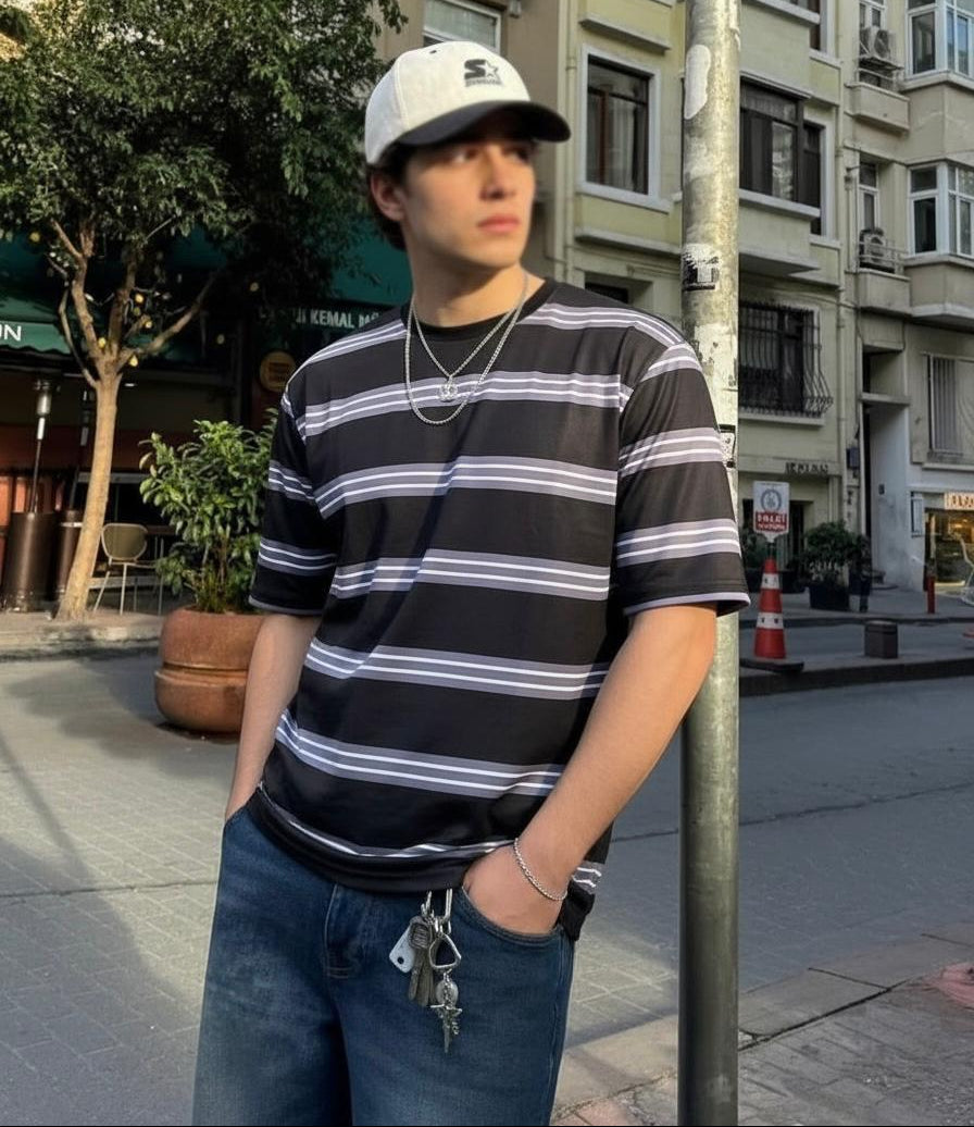 Stripe Printed  Drop Shoulder