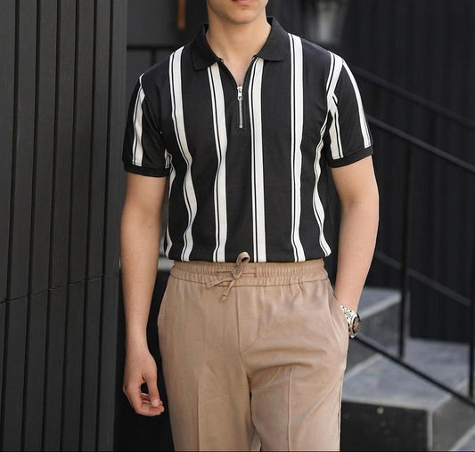 Stripe Zip Polo