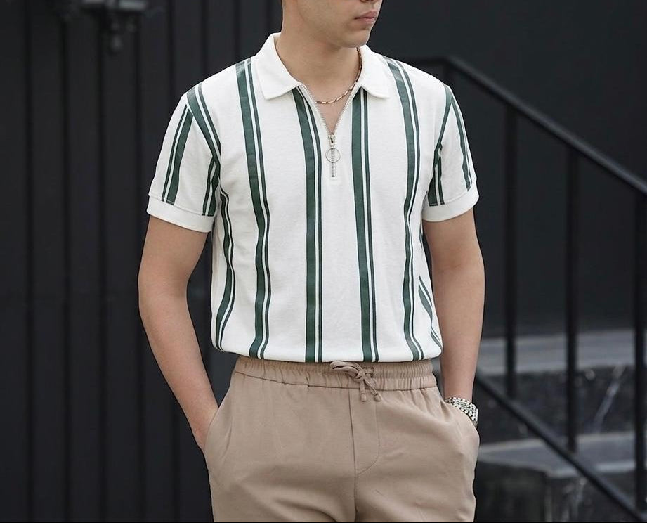 Stripe Zip Polo