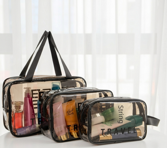 Transparent Travel Cosmetic Bag – Pack of 3