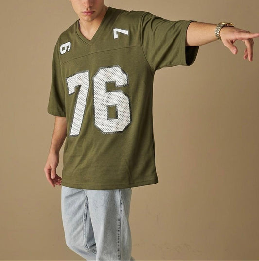 V Neck 76 Printed Drop Shoulder