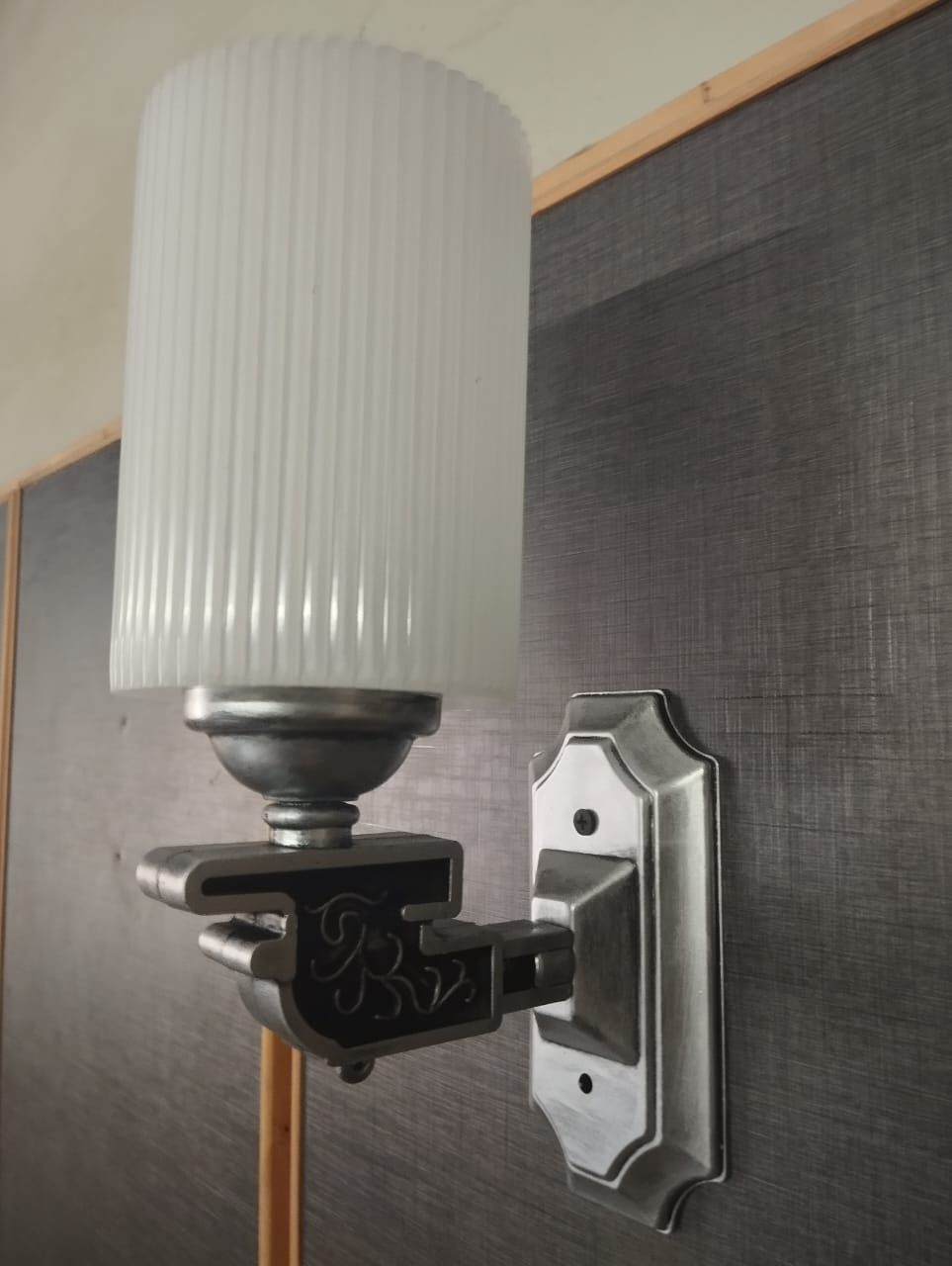 White Ribbed Wall Lamp with Brass Bracket