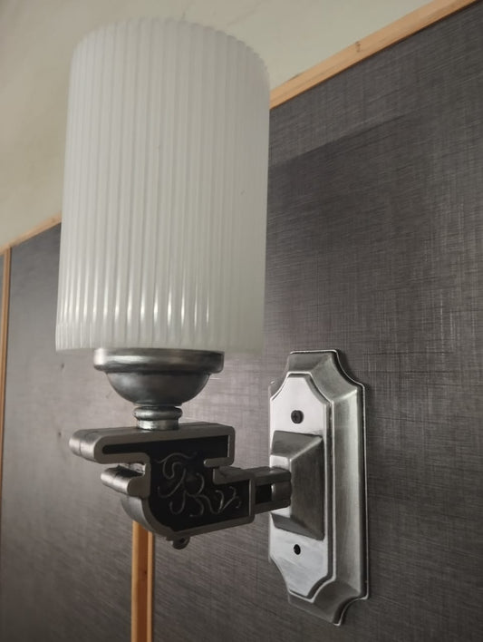 White Ribbed Wall Lamp with Brass Bracket
