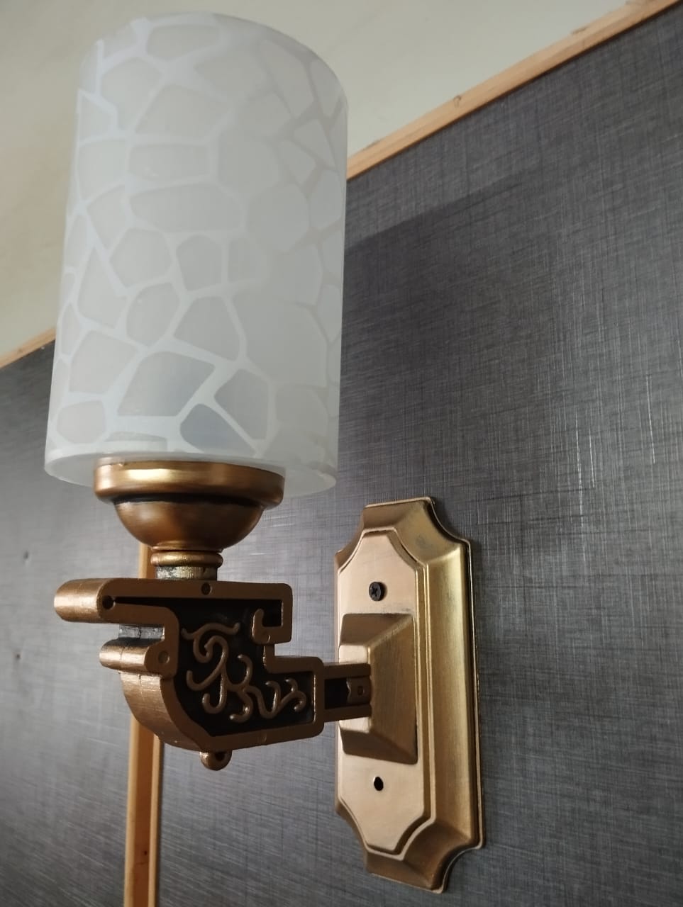 White Ribbed Wall Lamp with Brass Bracket