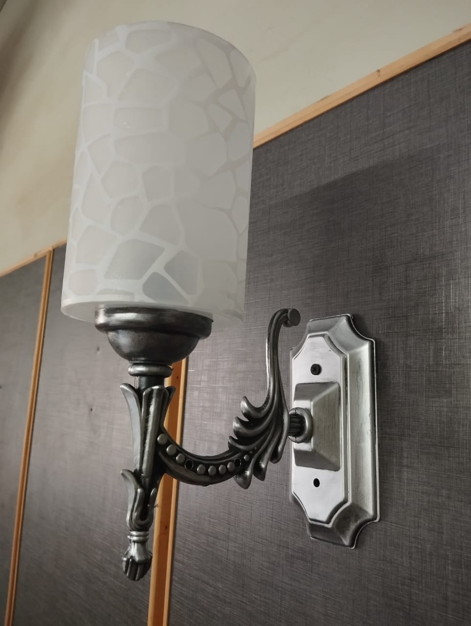 White Ribbed Wall Lamp with Brass Bracket