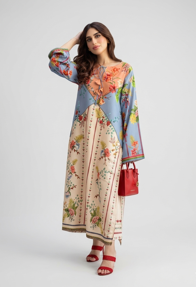 2-Piece Long Printed Kaftan