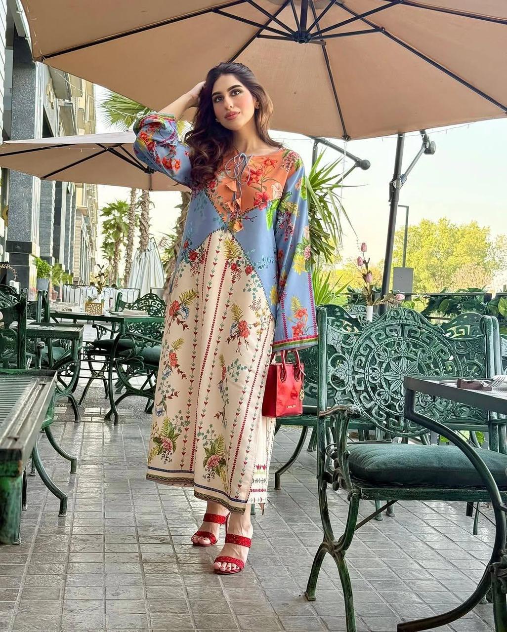 2-Piece Long Printed Kaftan